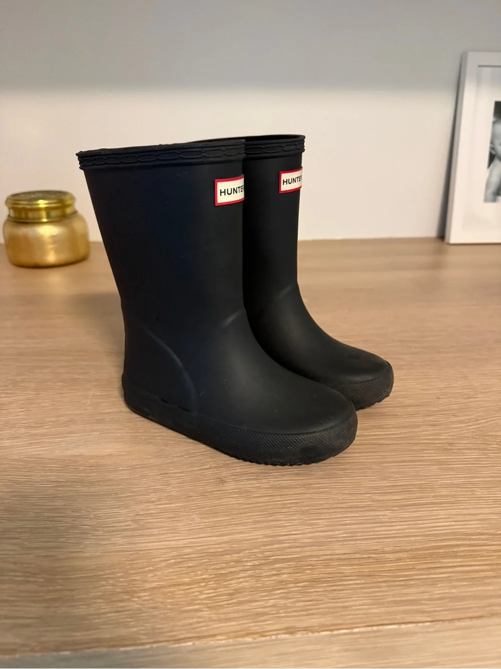 Hunter Kids Matte Black Rain Boots with Logo